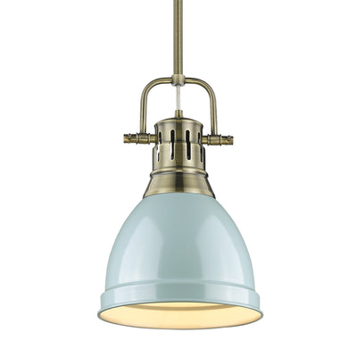 Yep by Golden Lighting Duncan 1-light 9in Rod Hung Pendant in Aged Brass and Seafoam shade - Default Title - Golden Lighting