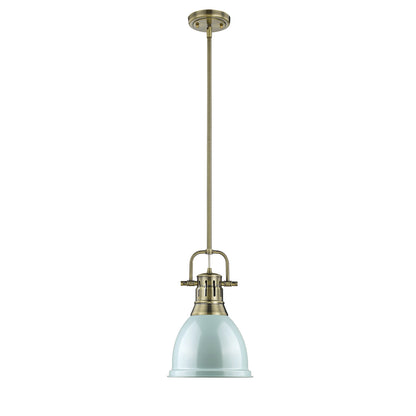 Duncan Small Pendant with Rod in Aged Brass with Seafoam - Default Title - Golden Lighting