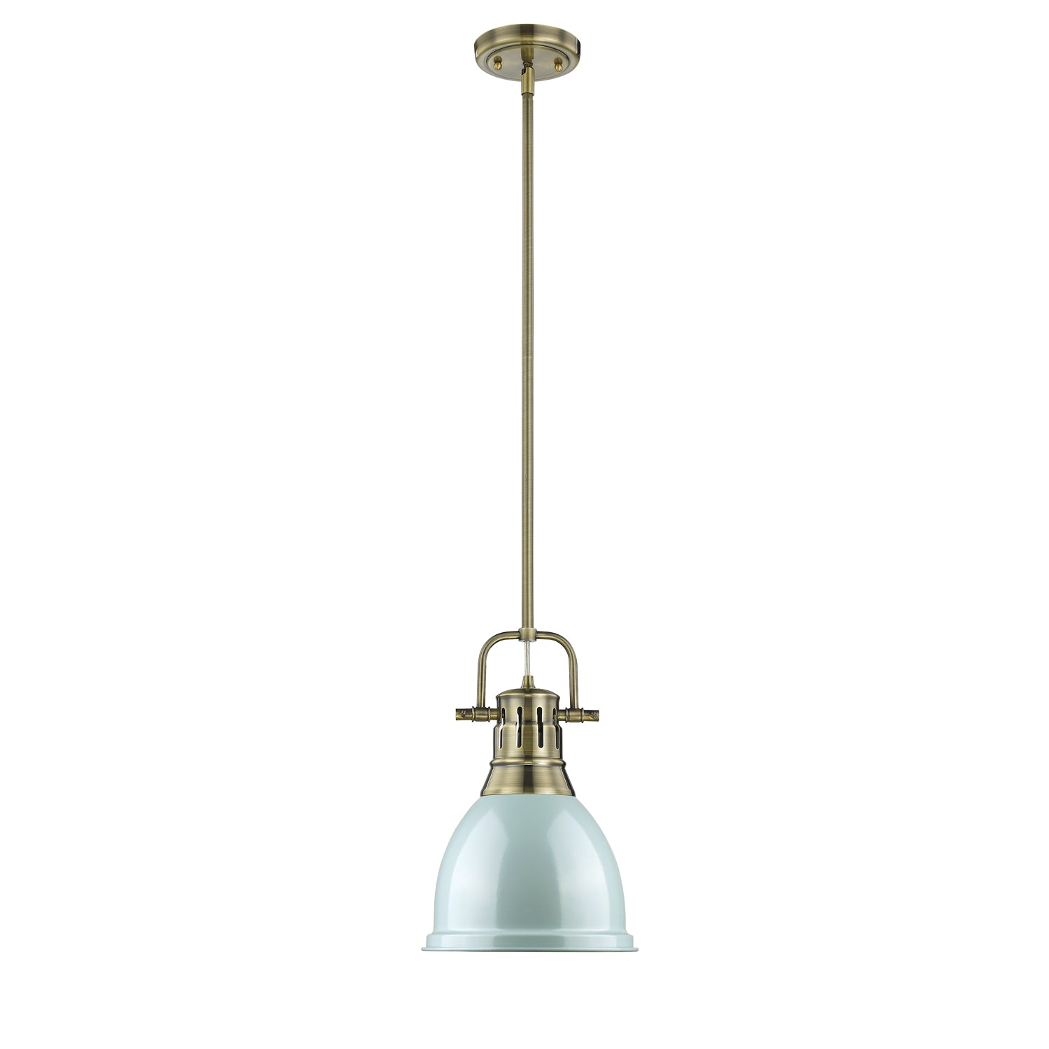 Duncan Small Pendant with Rod in Aged Brass with Seafoam - Aged Brass / Seafoam / Green - Golden Lighting