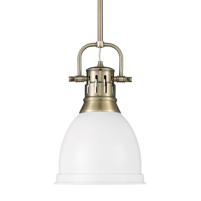 Yep by Golden Lighting Duncan 1-light 9in Rod Hung Pendant in Aged Brass and Matte White shade - Default Title - Golden Lighting
