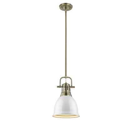 Duncan Small Pendant with Rod in Aged Brass with White - - Golden Lighting