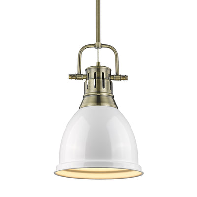 Yep by Golden Lighting Duncan 1-light 9in Rod Hung Pendant in Aged Brass and White shade - Default Title - Golden Lighting