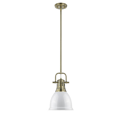 Duncan Small Pendant with Rod in Aged Brass with White - Aged Brass / White / White - Golden Lighting