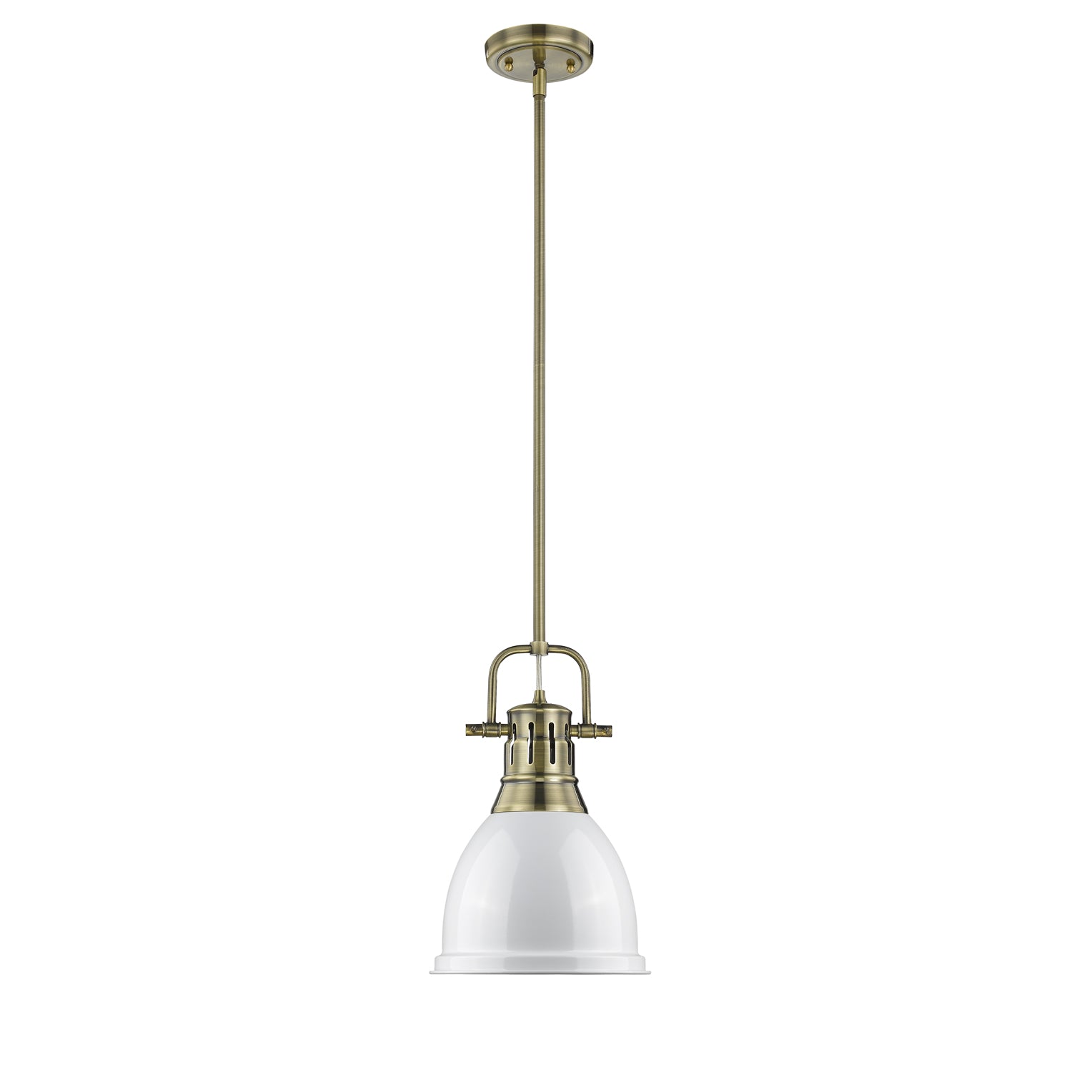 Duncan Small Pendant with Rod in Aged Brass with White - Default Title - Golden Lighting