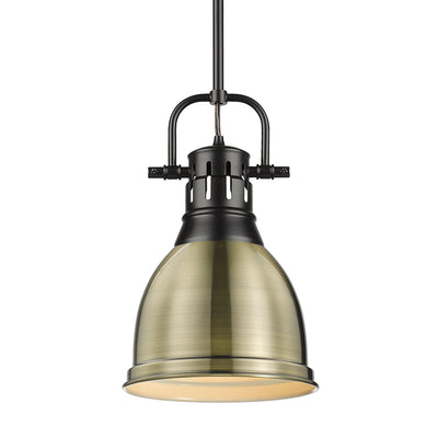 Yep by Golden Lighting Duncan 1-light 9in Rod Hung Pendant in Matte Black and Aged Brass shade - Default Title - Golden Lighting