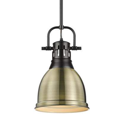 Yep by Golden Lighting Duncan 1-light 9in Rod Hung Pendant in Matte Black and Aged Brass shade