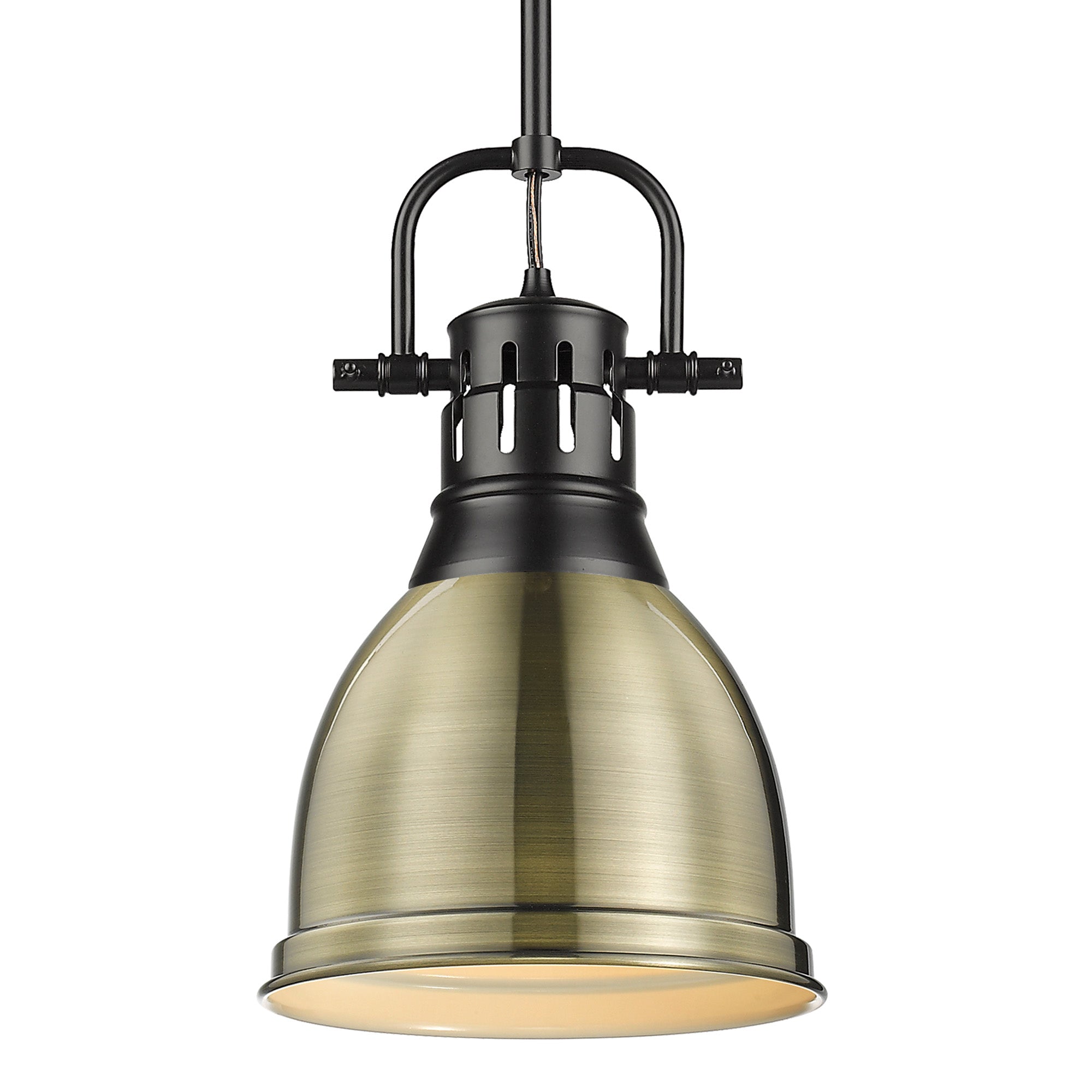 Duncan Small Pendant with Rod in Matte Black with Aged Brass - - Golden Lighting