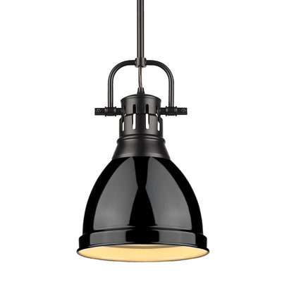 Yep by Golden Lighting Duncan 1-light 9in Rod Hung Pendant in Matte Black and Black shade - Default Title - Golden Lighting