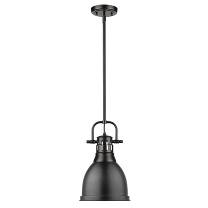 Duncan Small Pendant with Rod in Matte Black with a Matte Black Shade - Matte Black / Matte Black / Black - Golden Lighting