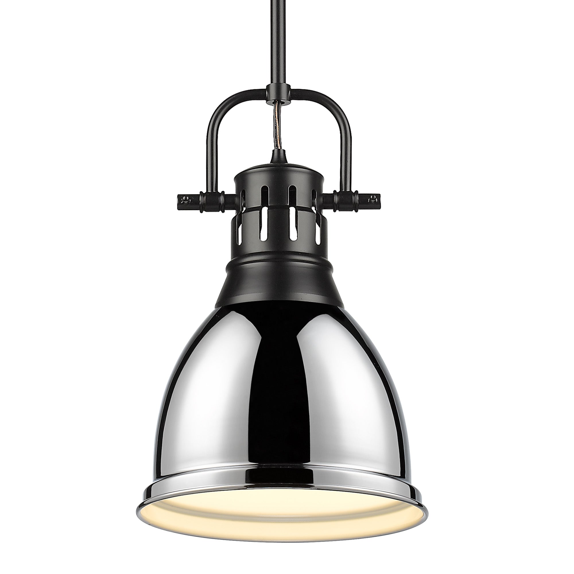 Duncan Small Pendant with Rod in Matte Black with Chrome - - Golden Lighting