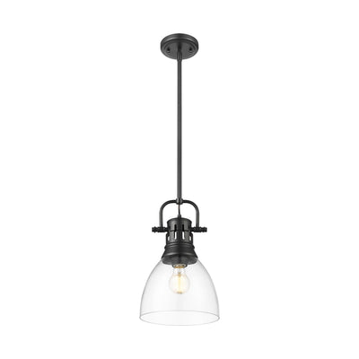 Yep by Golden Lighting Duncan 1-light 9in rod hung Pendant in Matte Black and Clear Glass - - Golden Lighting