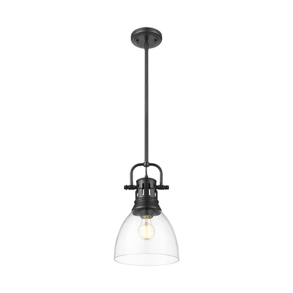 Yep by Golden Lighting Duncan 1-light 9in rod hung Pendant in Matte Black and Clear Glass - - Golden Lighting