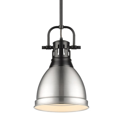 Yep by Golden Lighting Duncan 1-light 9in Rod Hung Pendant in Matte Black and Pewter shade - Default Title - Golden Lighting