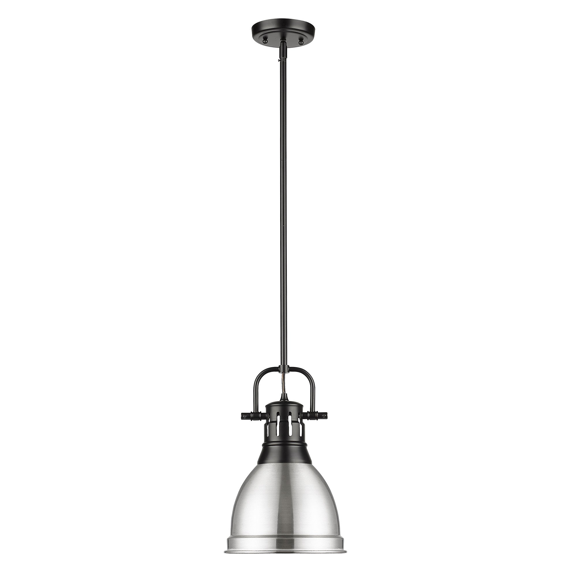 Yep by Golden Lighting Duncan 1-light 9in Rod Hung Pendant in Matte Black and Pewter shade