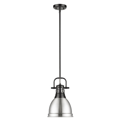 Yep by Golden Lighting Duncan 1-light 9in Rod Hung Pendant in Matte Black and Pewter shade - - Golden Lighting