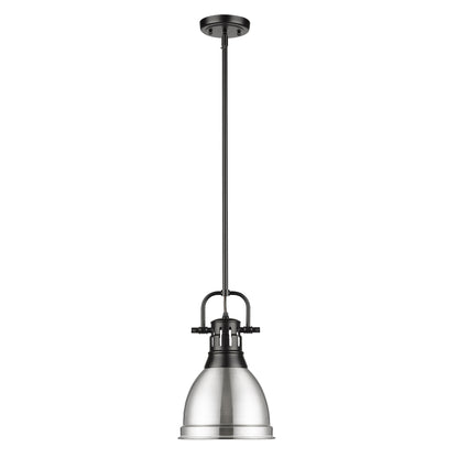 Yep by Golden Lighting Duncan 1-light 9in Rod Hung Pendant in Matte Black and Pewter shade