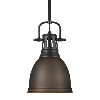 Yep by Golden Lighting Duncan 1-light 9in Rod Hung Pendant in Matte Black and Rubbed Bronze shade - Default Title - Golden Lighting