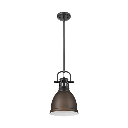 Yep by Golden Lighting Duncan 1-light 9in Rod Hung Pendant in Matte Black and Rubbed Bronze shade