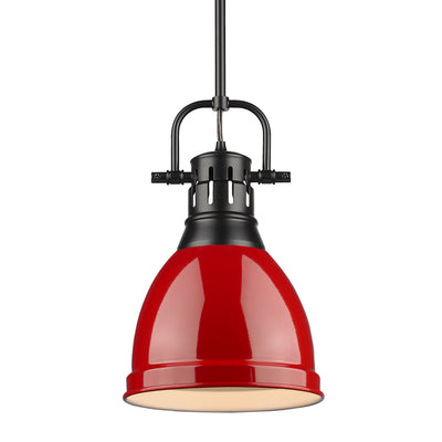 Yep by Golden Lighting Duncan 1-light 9in Rod Hung Pendant in Matte Black and Red shade - - Golden Lighting