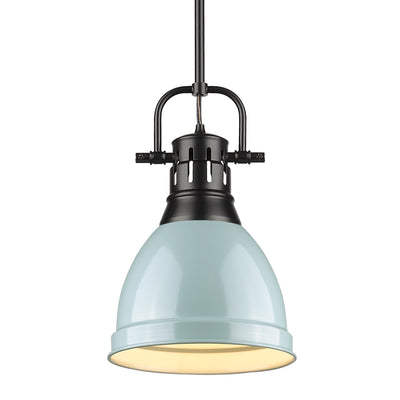 Yep by Golden Lighting Duncan 1-light 9in Rod Hung Pendant in Matte Black and Seafoam shade - Default Title - Golden Lighting