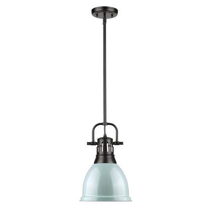 Duncan Small Pendant with Rod in Matte Black with a Seafoam Shade - Matte Black / Seafoam / Green - Golden Lighting