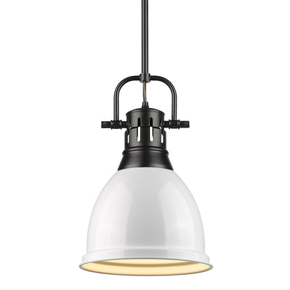 Duncan Small Pendant with Rod in Matte Black with a White Shade - - Golden Lighting