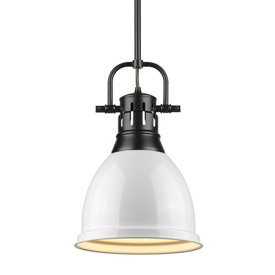 Yep by Golden Lighting Duncan 1-light 9in Rod Hung Pendant in Matte Black and White shade - Default Title - Golden Lighting