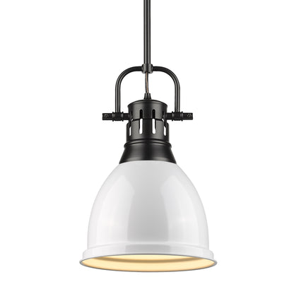 Yep by Golden Lighting Duncan 1-light 9in Rod Hung Pendant in Matte Black and White shade