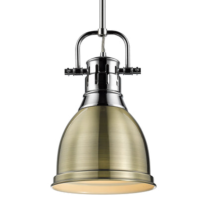 Duncan Small Pendant with Rod in Chrome with Aged Brass - - Golden Lighting