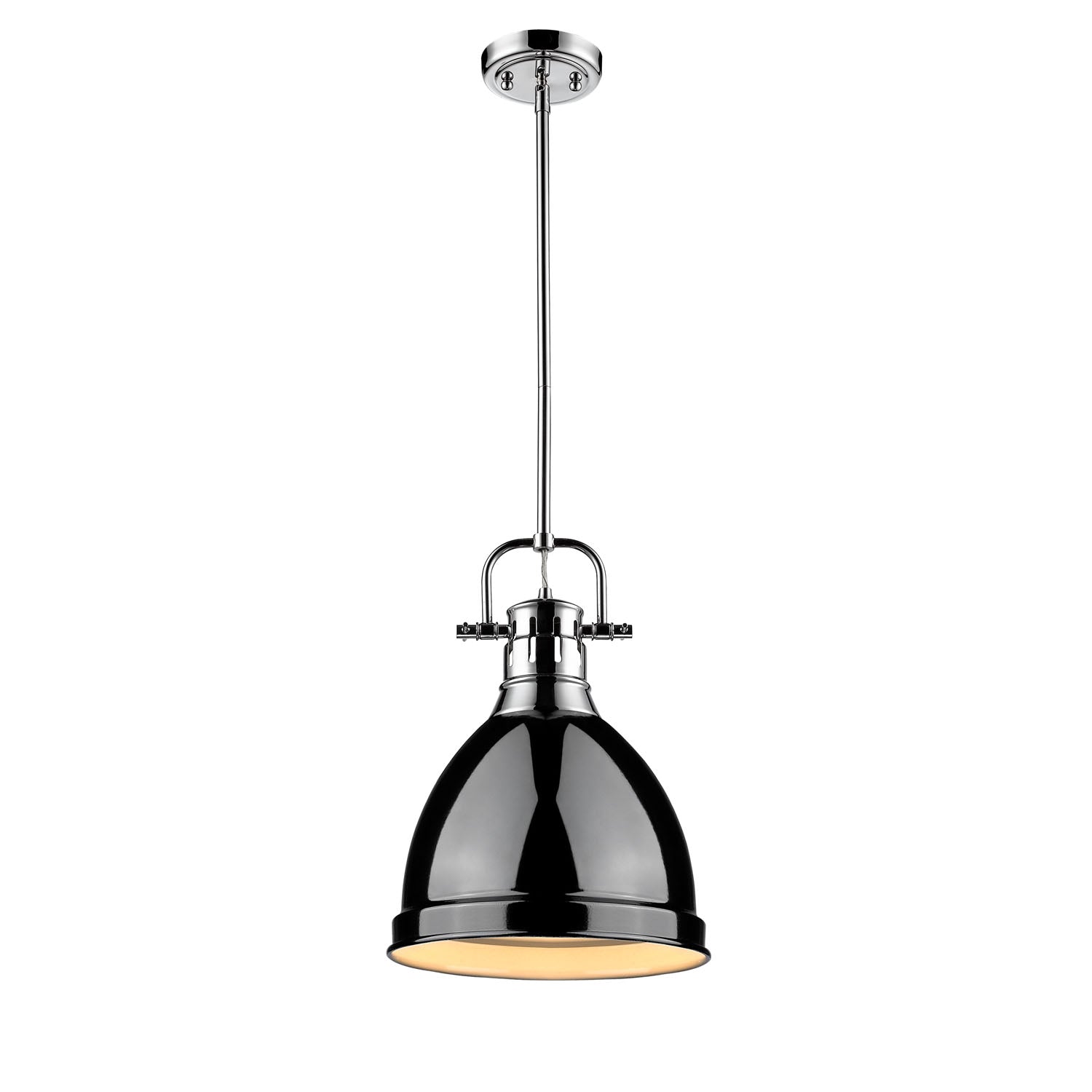 Duncan Small Pendant with Rod in Chrome with a Black Shade - - Golden Lighting