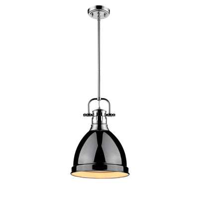 Yep by Golden Lighting Duncan 1-light 9in Rod Hung Pendant in Chrome and Black shade - - Golden Lighting