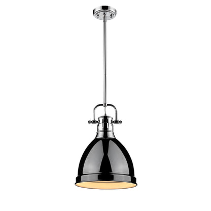 Yep by Golden Lighting Duncan 1-light 9in Rod Hung Pendant in Chrome and Black shade - - Golden Lighting