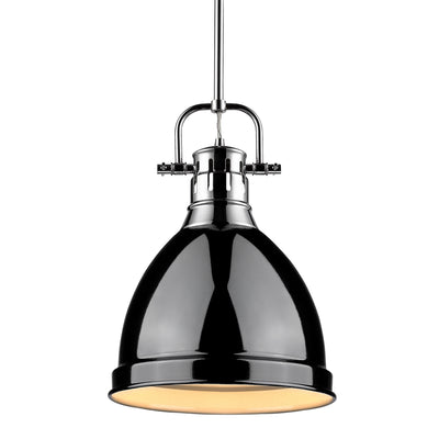 Yep by Golden Lighting Duncan 1-light 9in Rod Hung Pendant in Chrome and Black shade - Default Title - Golden Lighting