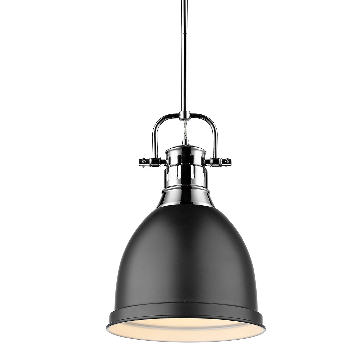 Duncan Small Pendant with Rod in Chrome with a Matte Black Shade - - Golden Lighting