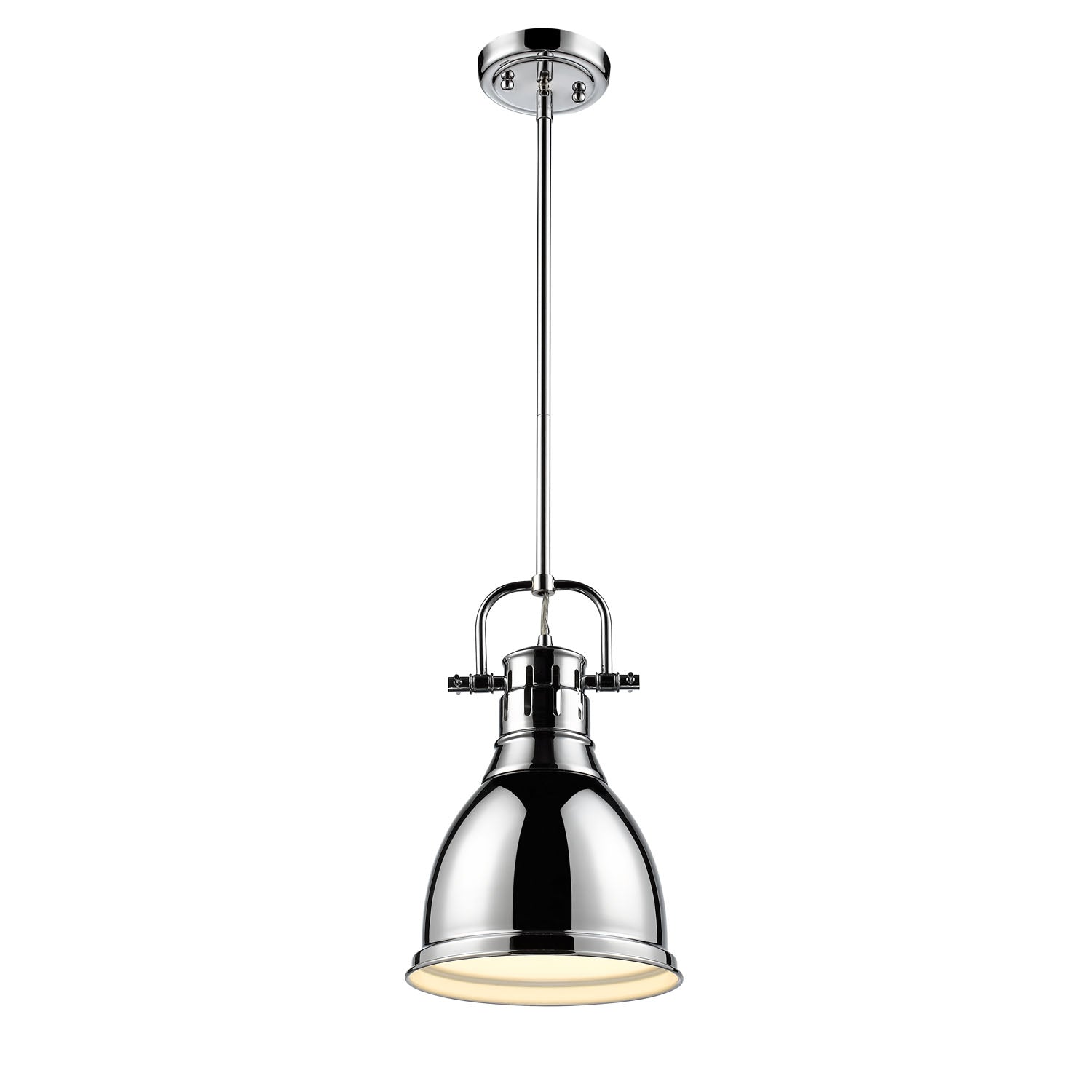 Duncan Small Pendant with Rod in Chrome with a Chrome Shade - - Golden Lighting