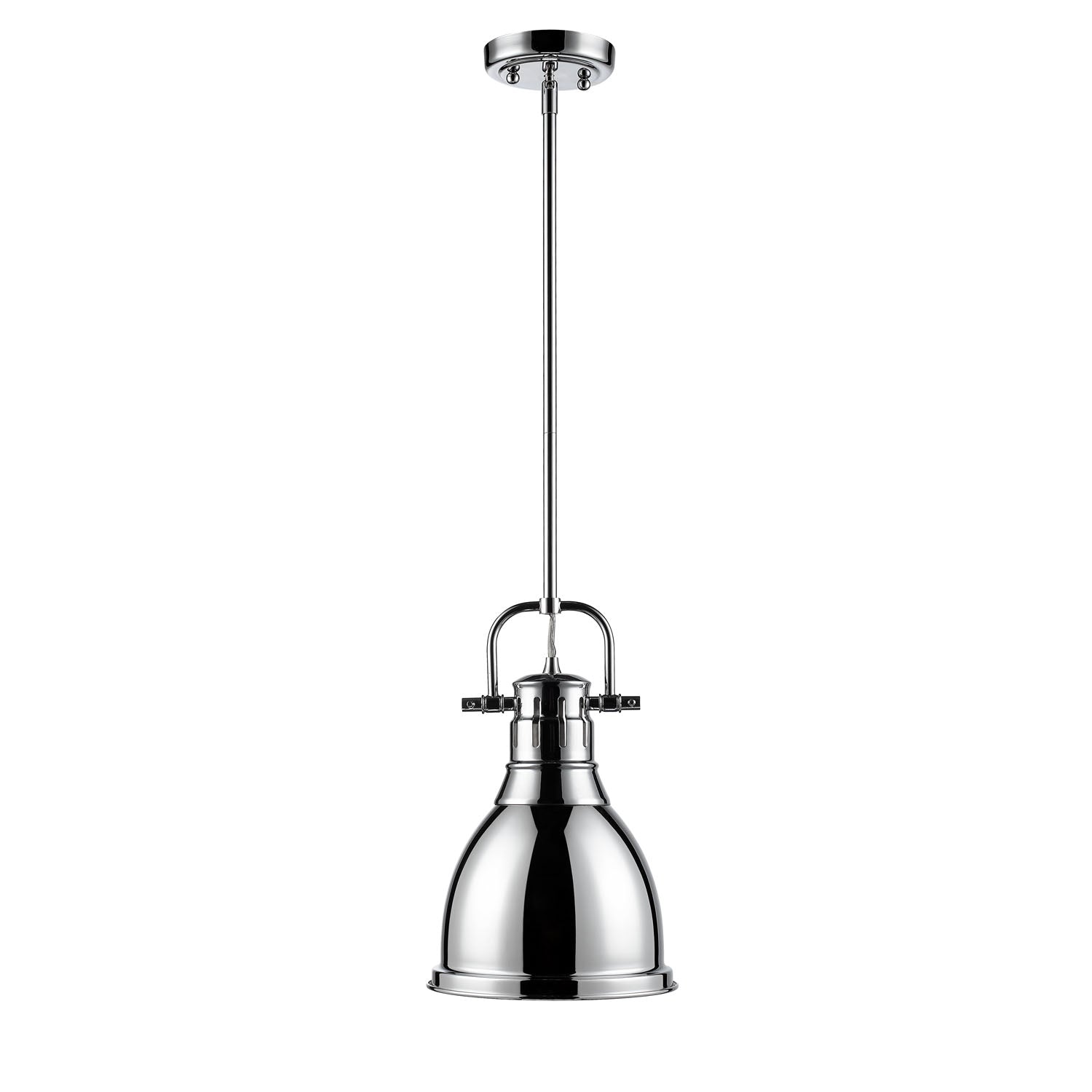 Duncan Small Pendant with Rod in Chrome with a Chrome Shade - Chrome / Chrome / Silver - Golden Lighting