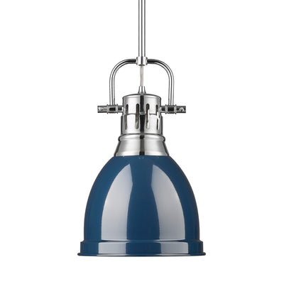Yep by Golden Lighting Duncan 1-light 9in Rod Hung Pendant in Chrome and Navy Blue shade - Default Title - Golden Lighting