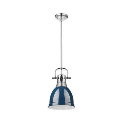 Yep by Golden Lighting Duncan 1-light 9in Rod Hung Pendant in Chrome and Navy Blue shade - - Golden Lighting