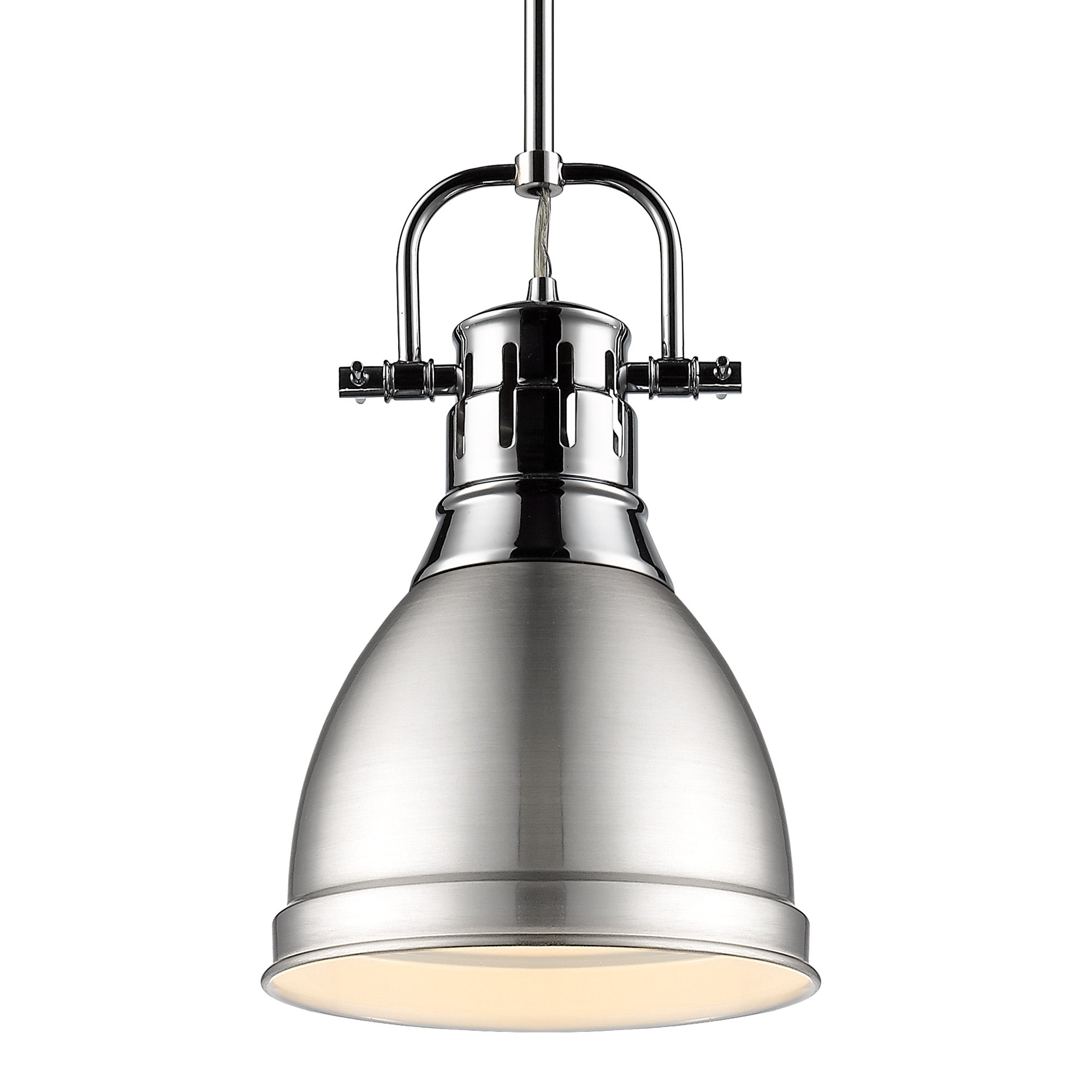 Duncan Small Pendant with Rod in Chrome with Pewter - - Golden Lighting