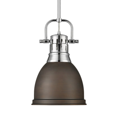 Yep by Golden Lighting Duncan 1-light 9in Rod Hung Pendant in Chrome and Rubbed Bronze shade - Default Title - Golden Lighting