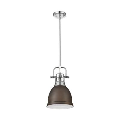 Yep by Golden Lighting Duncan 1-light 9in Rod Hung Pendant in Chrome and Rubbed Bronze shade - - Golden Lighting