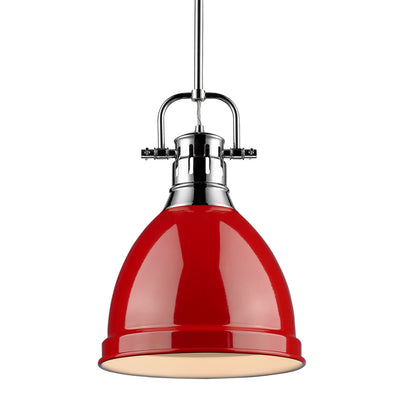 Yep by Golden Lighting Duncan 1-light 9in Rod Hung Pendant in Chrome and Red shade - - Golden Lighting