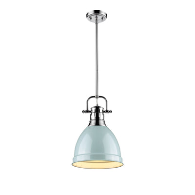 Yep by Golden Lighting Duncan 1-light 9in Rod Hung Pendant in Chrome and Seafoam shade - - Golden Lighting