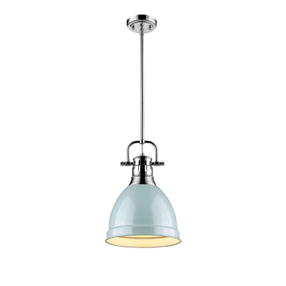 Duncan Small Pendant with Rod in Chrome with a Seafoam Shade - - Golden Lighting