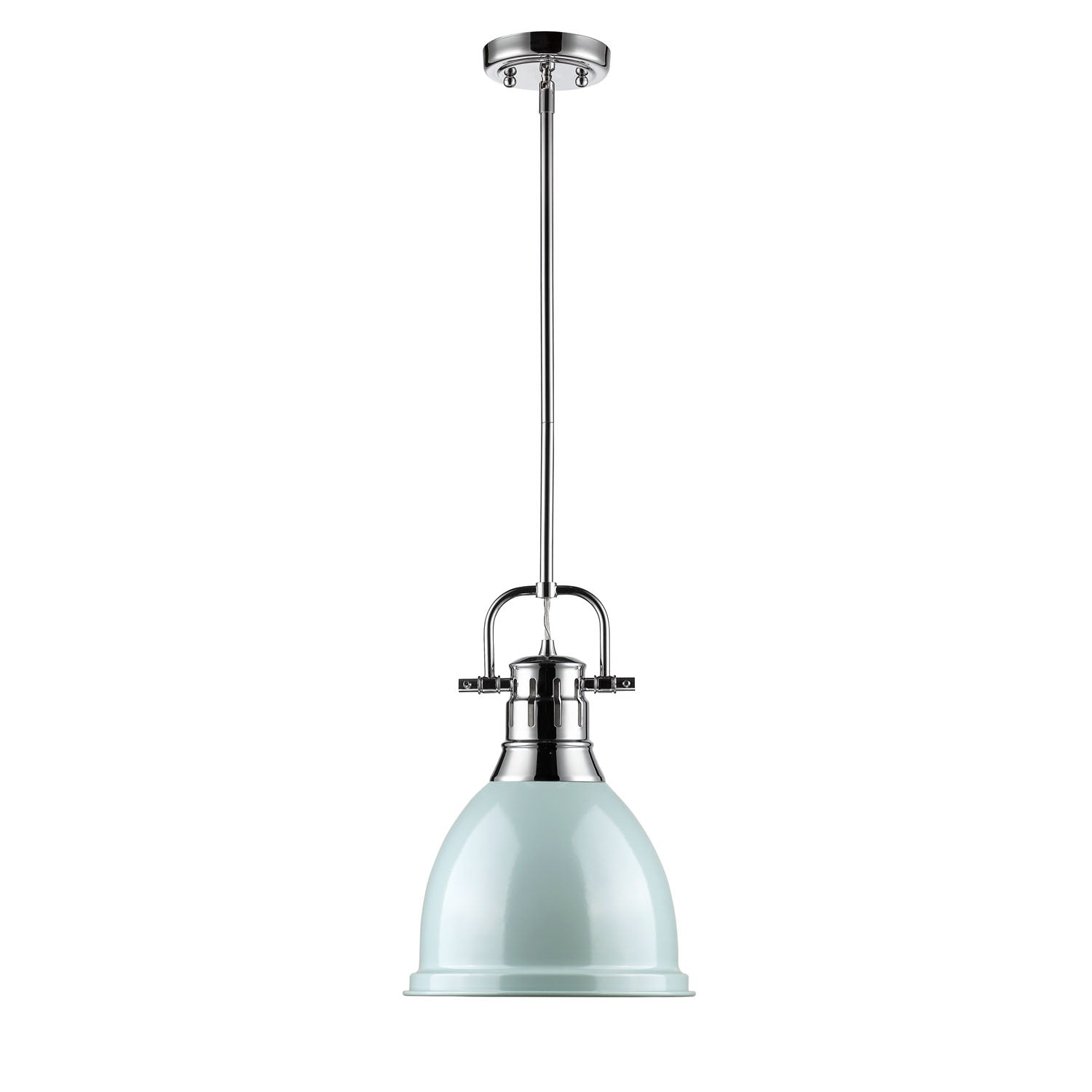 Duncan Small Pendant with Rod in Chrome with a Seafoam Shade - Chrome / Seafoam / Green - Golden Lighting