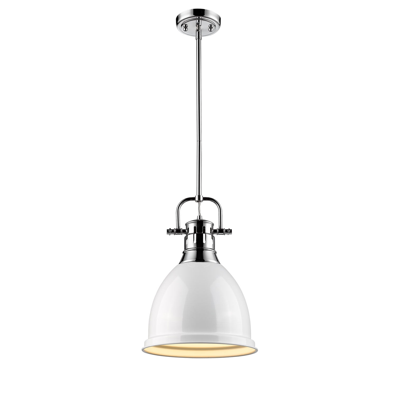 Duncan Small Pendant with Rod in Chrome with a White Shade - - Golden Lighting