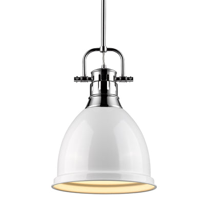 Yep by Golden Lighting Duncan 1-light 9in Rod Hung Pendant in Chrome and White shade - Default Title - Golden Lighting