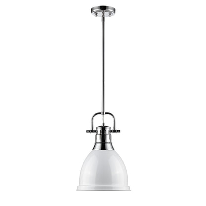 Duncan Small Pendant with Rod in Chrome with a White Shade - Chrome / White / White - Golden Lighting