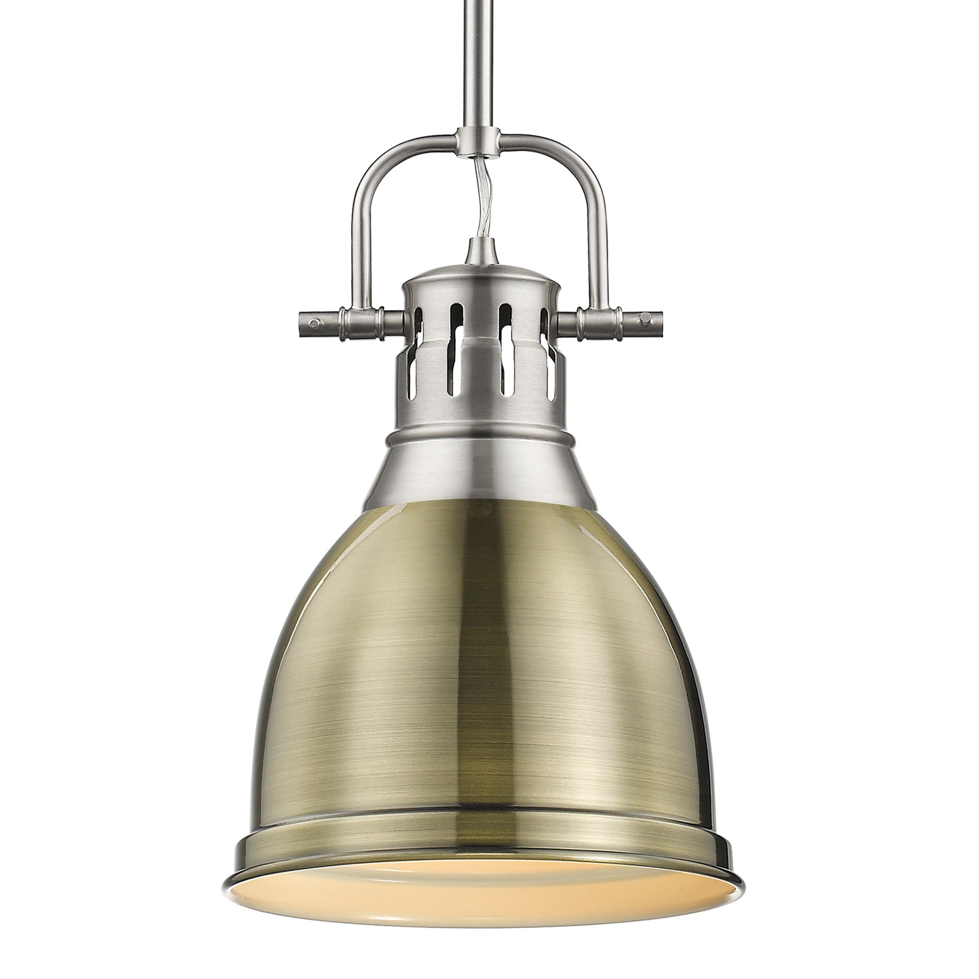 Duncan Small Pendant with Rod in Pewter with Aged Brass - - Golden Lighting