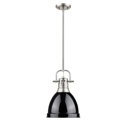 Duncan Small Pendant with Rod in Pewter with a Black Shade - Pewter / Black / Black - Golden Lighting